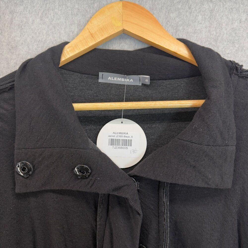 Alembika Women's Size Small Black Button Front Cardigan Jacket Lagenlook Drape - Picture 3 of 12